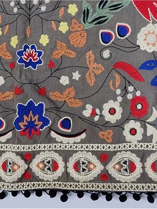 Altar'd State Embroidered BOHO Mini Skirt Olive Green Size Med Floral Colorful - Picture 3 of 8